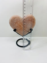 Load image into Gallery viewer, Pink Amethyst Crystal heart on black display stand