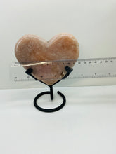 Load image into Gallery viewer, Pink Amethyst Crystal heart on black display stand