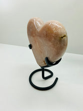 Load image into Gallery viewer, Pink Amethyst Crystal heart on black display stand