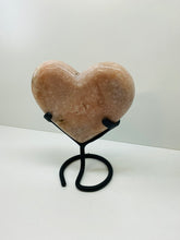 Load image into Gallery viewer, Pink Amethyst Crystal heart on black display stand
