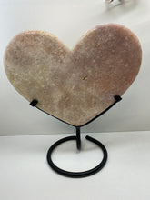 Load image into Gallery viewer, Pink Amethyst Crystal heart on black display stand