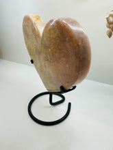 Load image into Gallery viewer, Pink Amethyst Crystal heart on black display stand