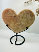Load image into Gallery viewer, Pink Amethyst Crystal heart on black display stand