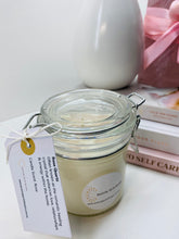 Load image into Gallery viewer, Medium Rose Quartz infused natural soy Candle in a jar - Medium size (180g)