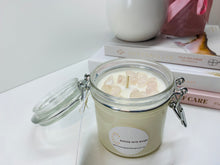 Load image into Gallery viewer, Medium Rose Quartz infused natural soy Candle in a jar - Medium size (180g)