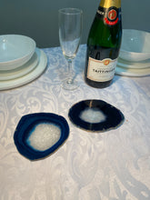 Load image into Gallery viewer, Set of 2 Blue polished Agate Slice drink coasters