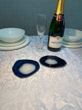 Load image into Gallery viewer, Set of 2 Blue polished Agate Slice drink coasters