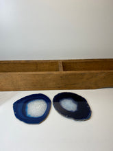 Load image into Gallery viewer, Set of 2 Blue polished Agate Slice drink coasters