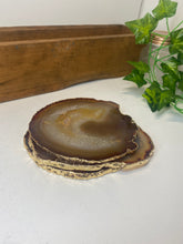 Load image into Gallery viewer, Set of 3 Natural polished Agate Slice drink coasters with Gold Electroplating around the edges