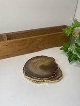 Load image into Gallery viewer, Set of 3 Natural polished Agate Slice drink coasters with Gold Electroplating around the edges