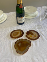 Load image into Gallery viewer, Set of 3 Natural polished Agate Slice drink coasters with Gold Electroplating around the edges