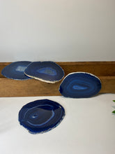 Load image into Gallery viewer, Set of 4 Blue polished Agate Slice drink coasters 21