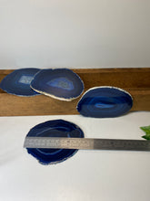 Load image into Gallery viewer, Set of 4 Blue polished Agate Slice drink coasters 21