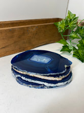 Load image into Gallery viewer, Set of 4 Blue polished Agate Slice drink coasters 21