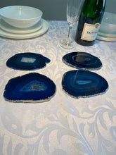 Load image into Gallery viewer, Set of 4 Blue polished Agate Slice drink coasters 21