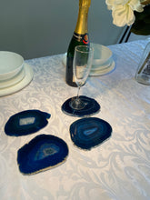 Load image into Gallery viewer, Set of 4 Blue polished Agate Slice drink coasters 21