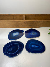 Load image into Gallery viewer, Set of 4 Blue polished Agate Slice drink coasters 21
