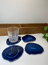Load image into Gallery viewer, Set of 4 Blue polished Agate Slice drink coasters 21