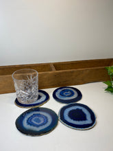 Load image into Gallery viewer, Set of 4 Blue polished Agate Slice drink coasters 29