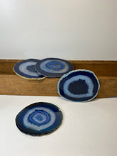 Load image into Gallery viewer, Set of 4 Blue polished Agate Slice drink coasters 29