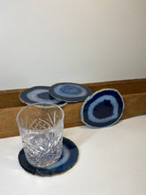 Load image into Gallery viewer, Set of 4 Blue polished Agate Slice drink coasters 29