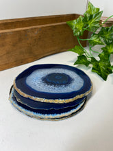 Load image into Gallery viewer, Set of 4 Blue polished Agate Slice drink coasters 29