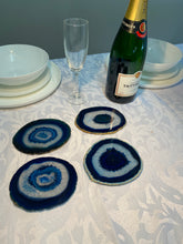 Load image into Gallery viewer, Set of 4 Blue polished Agate Slice drink coasters 29