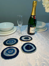Load image into Gallery viewer, Set of 4 Blue polished Agate Slice drink coasters 29