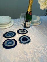 Load image into Gallery viewer, Set of 4 Blue polished Agate Slice drink coasters 29
