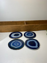Load image into Gallery viewer, Set of 4 Blue polished Agate Slice drink coasters 29