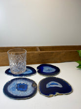 Load image into Gallery viewer, Set of 4 Blue polished Agate Slice drink coasters 30