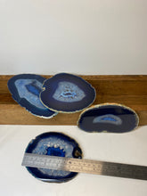 Load image into Gallery viewer, Set of 4 Blue polished Agate Slice drink coasters 30