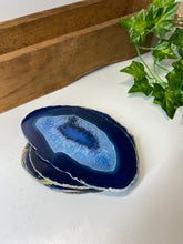 Load image into Gallery viewer, Set of 4 Blue polished Agate Slice drink coasters 30