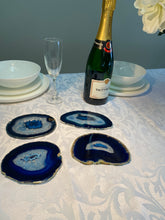 Load image into Gallery viewer, Set of 4 Blue polished Agate Slice drink coasters 30