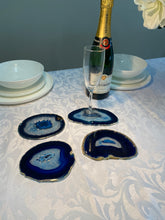 Load image into Gallery viewer, Set of 4 Blue polished Agate Slice drink coasters 30