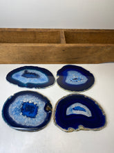 Load image into Gallery viewer, Set of 4 Blue polished Agate Slice drink coasters 30