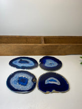Load image into Gallery viewer, Set of 4 Blue polished Agate Slice drink coasters 30
