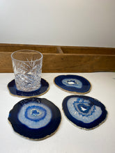 Load image into Gallery viewer, Set of 4 Blue polished Agate Slice drink coasters 32