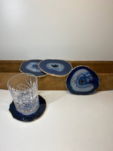 Load image into Gallery viewer, Set of 4 Blue polished Agate Slice drink coasters 32
