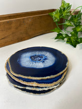 Load image into Gallery viewer, Set of 4 Blue polished Agate Slice drink coasters 32