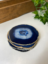 Load image into Gallery viewer, Set of 4 Blue polished Agate Slice drink coasters 32