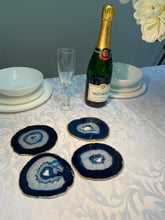 Load image into Gallery viewer, Set of 4 Blue polished Agate Slice drink coasters 32