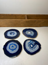Load image into Gallery viewer, Set of 4 Blue polished Agate Slice drink coasters 32