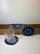 Load image into Gallery viewer, Set of 4 Blue polished Agate Slice drink coasters 35