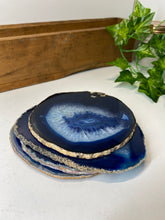 Load image into Gallery viewer, Set of 4 Blue polished Agate Slice drink coasters 35