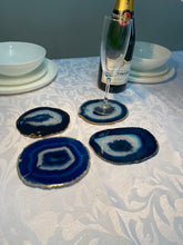 Load image into Gallery viewer, Set of 4 Blue polished Agate Slice drink coasters 35