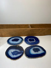 Load image into Gallery viewer, Set of 4 Blue polished Agate Slice drink coasters 35