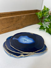 Load image into Gallery viewer, Set of 4 Blue polished Agate Slice drink coasters 36
