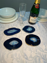 Load image into Gallery viewer, Set of 4 Blue polished Agate Slice drink coasters 36