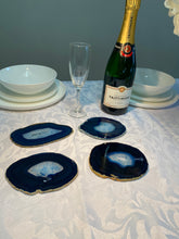 Load image into Gallery viewer, Set of 4 Blue polished Agate Slice drink coasters 36